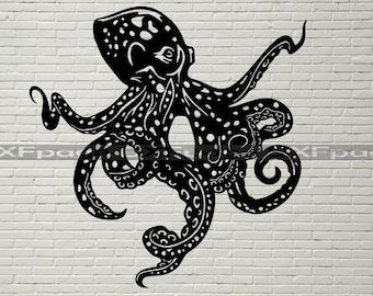 Octopus Svg, Squid svg, Ocean animals svg, Silhouette dxf, cricut svg, Kraken Clipart, laser cut file, vector aquatic, dxf for plasma cnc