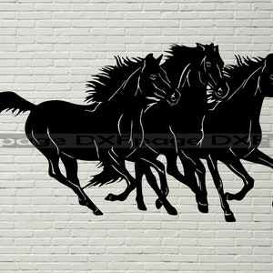 Wild Horses DXF, Horse Clipart SVG, Animals cut file for laser, dxf for plasma, cnc file, vinyl decor, svg for Cricut Horse Silhouette decal