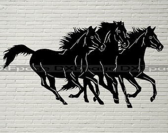 Wild Horses DXF, Horse Clipart SVG, Animals cut file for laser, dxf for plasma, cnc file, vinyl decor, svg for Cricut Horse Silhouette decal