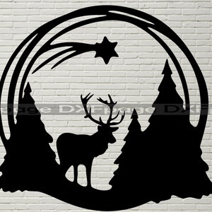 Weihnachten Szene SVG, Hirsch DXF geschnitten Datei, Cricut Clipart, Dxf-Datei für Laser, Winter-Papercut-Vorlage, Weihnachten Schablone, Reindeer Vektor cnc