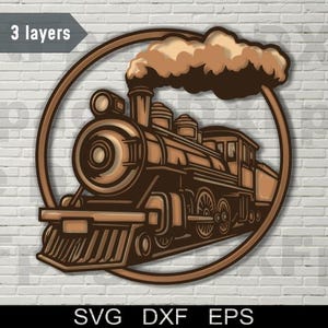 Tren retro multicapa SVG, DXF cortado a láser, madera contrachapada en capas, corte de papel, archivo de corte de enrutador CNC, Cricut, mandala 3D, plantilla de decoración de madera
