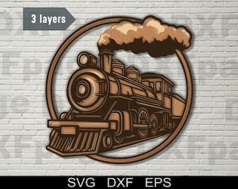 Retro Zug mehrschichtige SVG, DXF Laserschnitt, geschichtetes Sperrholz, Papierschnitt, CNC-Fräser Schnittdatei, Cricut, 3D Mandala, Holzdekorvorlage