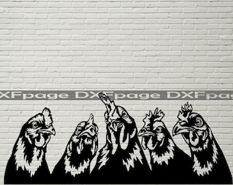 Chickens Peeking SVG dxf, SVG for Cricut, Farm life clipart, laser cut, vinyl shirt design, dxf file for plasma, wood metal wall art sign
