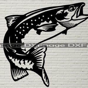 Trota SVG, file DXF per plasma, taglio laser, pesce cnc, svg per cricut, arte della parete in legno, pannello metallico, clipart Bass Fishing, Lake River Ocean