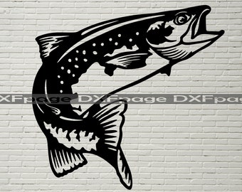 Trout SVG, DXF files for plasma, Laser cutting, Fish cnc, svg for cricut, wood wall art, metal panel, Bass Fishing clipart, Lake River Ocean