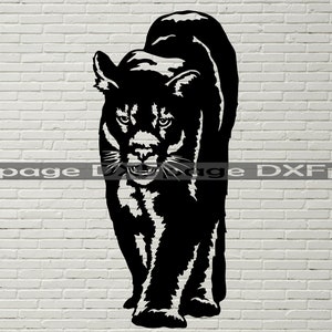 Cougar svg, arquivo de corte de animais selvagens, arquivo dxf para plasma, decoração de parede de madeira cnc de gato, puma svg para Cricut, Silhouette dxf, modelo de corte de papel