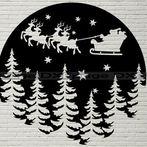 Christmas scene SVG, santa claus DXF Cut file, Cricut clipart, dxf file for laser, winter papercut template Sleigh Santa stencil, vector cnc
