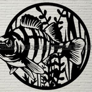 Percha SVG Cut Files, dxf files para plasma, Corte por láser, Peces, Perca Fishing, svg para cricut, arte de pared de madera, panel de metal, plantilla de vida silvestre