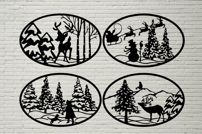 Download Winter scene SVG Christmas DXF Cut file Silhouettes dxf | Etsy