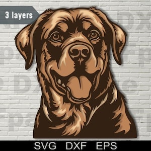 Rottweiler Hund multilayer SVG, DXF 3D Hund, Plywood Cut Datei, Scherenschnitt, Dxf-Datei für Laser-Cnc, Cricut, 3D Mandala Holz Wandkunst