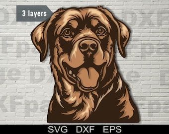Rottweiler Hund multilayer SVG, DXF 3D Hund, Plywood Cut Datei, Scherenschnitt, Dxf-Datei für Laser-Cnc, Cricut, 3D Mandala Holz Wandkunst