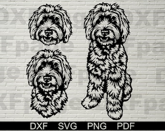 Labradoodle SVG, Silhouettes dxf, SVG for Cricut, dog clipart Cut file, wood vector portrait, vinyl shirt design, dxf file for laser cnc