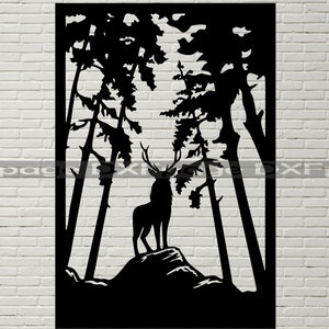 Hirsch Szene DXF geschnitten Datei, Svg für Cricut, Dxf-Dateien für Plasma-Cnc, Tierwelt Laser geschnitten, Vektortiere, Holz-Wand-Dekor, Wald Metallplatten