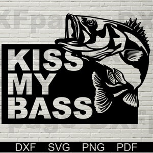 Bass Fisch svg, kiss my Bass, Naturszene DXF-Dateien für Lasercut, cnc, svg für cricut, Holzwandkunst, Metalltafel
