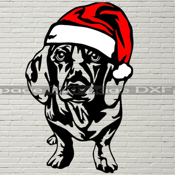 Christmas Dachshund SVG, Silhouettes dxf, Dachshund Dog SVG Files for Cricut, Santa hat clipart, xmas shirt vinyl svg, Printable vector dog