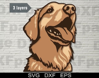 Golden Retriever wielowarstwowy SVG, DXF cięcie laserowe, pies 3D, Sklejka warstwowa, Cięcie papieru, cnc, cricut, mandala, Drewniany szablon dekoracyjny