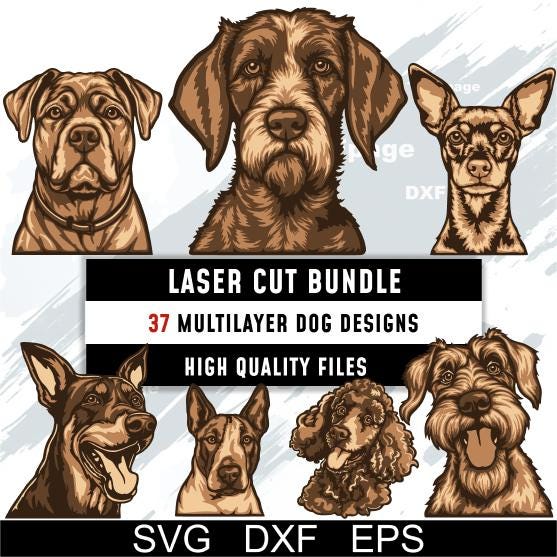 Dog Bundle multilayer SVG, Layered SVG DXF, Plywood Laser Cut 3d, Paper cutting, cricut, cnc, Glowforge, Wooden Decor Template, Dog Breeds