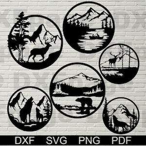 6 Wildlife scene, DXF bundle, svg cut file for cricut, dxf files for plasma cnc, laser cut, Vector Animals, wood wall decor, metal panels