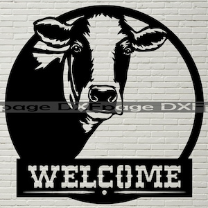 Sinal de boas-vindas de vaca DXF CNC, arquivo dxf para laser, arquivo SVG para Cricut, silhueta dxf, animal de fazenda, arquivo dxf para plasma, decoração de rancho, vaca svg