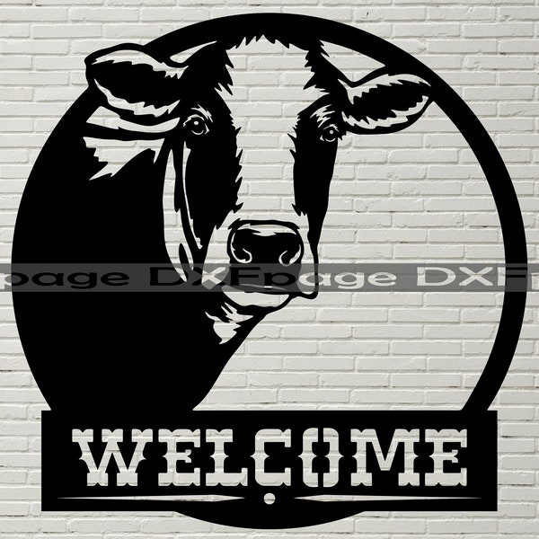 Cow Welcome sign DXF CNC, dxf file for laser, SVG File for Cricut, Silhouette dxf, farm animal, dxf file for plasma, ranch decor, cow svg