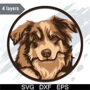 Australian Shepherd meerlaagse SVG, DXF 3D-hond, gelaagde multiplex gesneden bestand, papier snijden, dxf laser cnc, cricut, 3D mandala kunst aan de muur hout