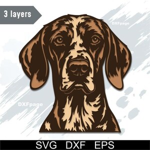 Braco Alemán (SVG multicapa, DXF, corte láser, perro 3D, madera contrachapada en capas, corte de papel, CNC, mandala Cricut, plantilla de decoración de madera)