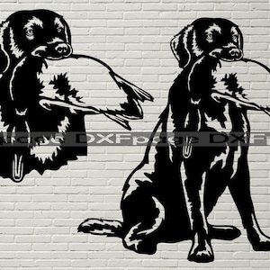 Labrador com um pato SVG, arquivo dxf para Plasma, Cricut Project, clipart de cão de caça Arquivo cortado, vetor, dxf para laser cnc, Duck Hunting SVG png