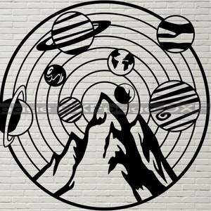 Sistema solar Archivo de corte, silueta SVG, archivos dxf para plasma, corte por láser, cnc, cricut, Espacio dxf, Arte de pared planetas, hierro de galaxia, vector