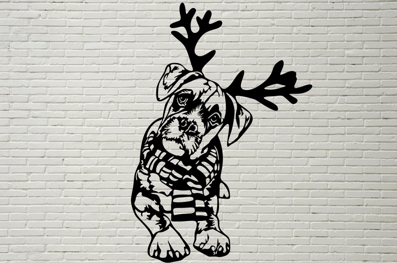 Download Christmas Boxer dog SVG Funny Dog Cut file Silhouettes dxf ...