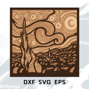 Starry Night Van Gogh multilayer SVG, DXF laser cut, Layered Plywood, Paper cutting, cnc router file, cricut, 3D mandala, Wooden Decor