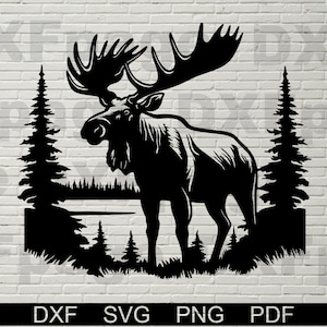 Moose SVG, Animals DXF cut file for laser, plasma, Deer cnc wood wall decor, svg for Cricut, papercut template, metal sign, plywood cut, png