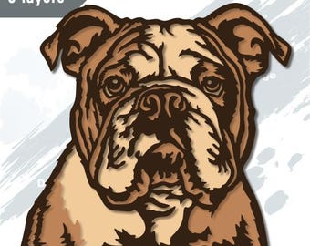 Bulldog multilayer SVG, DXF laser cut, 3D dog, Layered Dog Plywood, Paper cutting, cnc, cricut, mandala, Wooden Decor Template