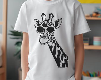 Funny Giraffe with Glasses SVG, Cute Safari Animal Shirt Design, Giraffe Face Cricut Cut File, Kids T-shirt Vinyl Decal, Baby Onesie Art