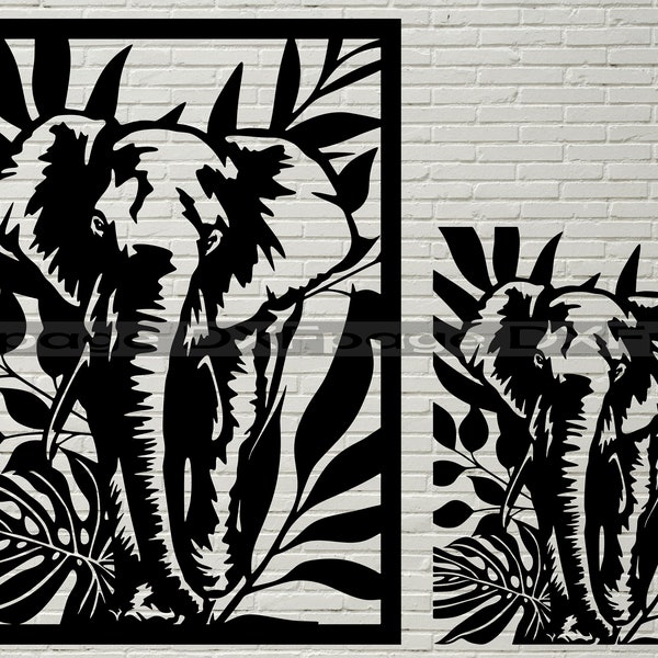 Elephant Svg Cut File, feuilles tropicales svg, Elephant Clipart, Africa Wild Life, fichier plasma dxf, art du bois laser, Cricut, conception de t-shirt