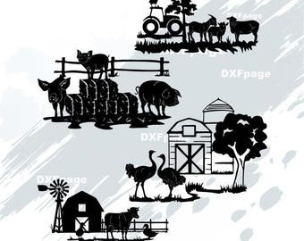 Farm scene SVG laser Cut Files, dxf files for plasma, cnc, silhouette, svg for cricut, wood wall art, metal panel, farm life svg