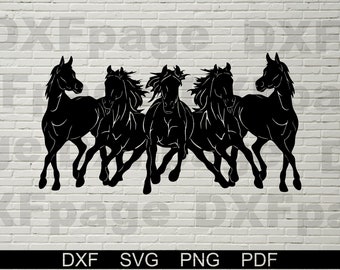 Wild Horses SVG DXF, Horse Clipart, Animals cut file for laser, dxf for plasma, cnc file, vinyl decor, svg for Cricut Horse Silhouette decal