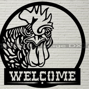 Signo de bienvenida DXF CNC, Pollo svg, archivo dxf para láser, Archivo SVG para Cricut, animal de granja svg, archivo dxf para plasma, decoración ranchera, Gallo svg
