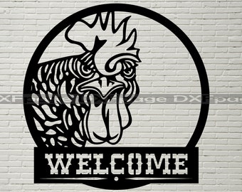 Sinal de boas-vindas DXF CNC, Frango svg, arquivo dxf para laser, arquivo SVG para Cricut, animal de fazenda svg, arquivo dxf para plasma, decoração de rancho, Galo svg