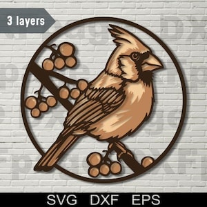 SVG multistrato cardinale, taglio laser DXF, compensato stratificato 3D, taglio della carta, file di taglio per router CNC, Cricut, arte del legno, scatola delle ombre per animali, uccello