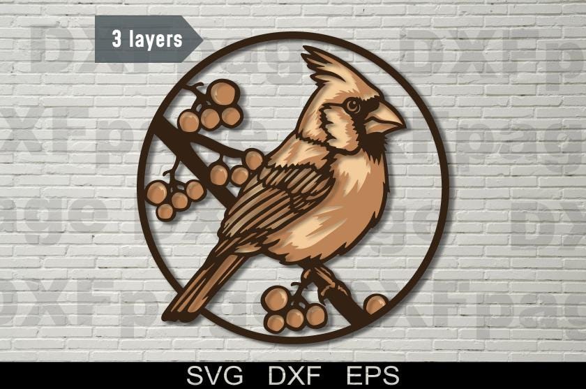 Cardinal Cut File Cardinal Multilayer SVG, DXF Laser Cut, 3D Layered Plywood, Paper ...