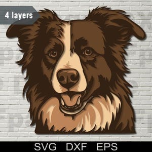 Border Collie 3D SVG Multilayer, DXF Laserschnitt, Hund, Schichthund Sperrholz, Papierschnitt, cnc, cricut, Mandala, Holzdeko-Vorlage