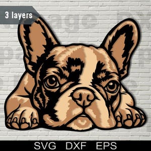 Bouledogue français multicouche SVG, découpé au laser DXF, chien 3D, contreplaqué de chien en couches, découpe de papier, cnc, cricut, mandala, modèle de décoration en bois