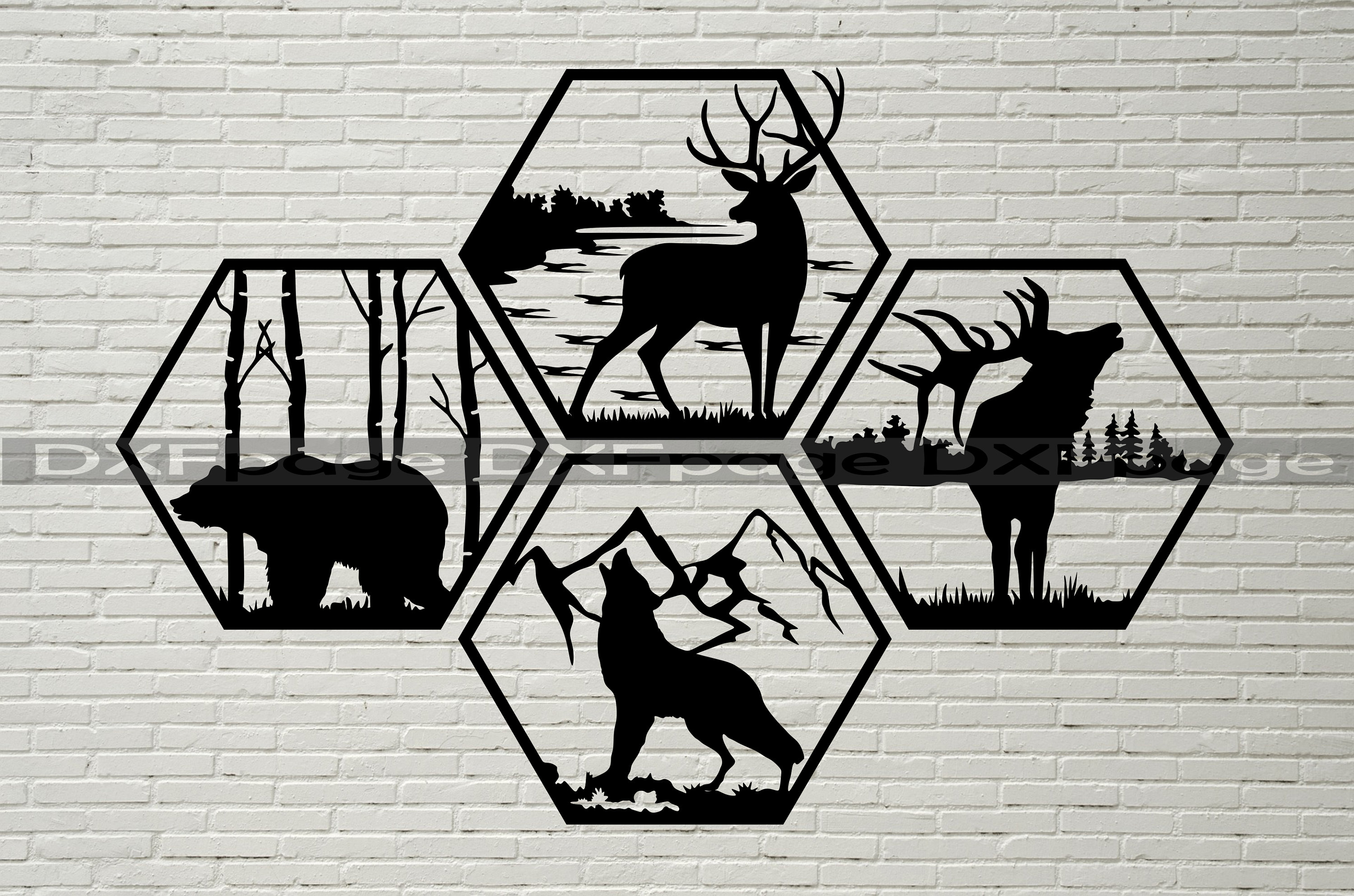 Download 4 Wildlife Hexagon Panels Dxf Stencil Svg Cut File Dxf Etsy