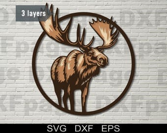 Elch multilayer SVG, DXF Laserschnitt, 3D Schichtholz, Scherenschnitt, Cnc Fräser Schnittdatei, Cricut, Holzkunst, Animal Shadow Box Vorlage