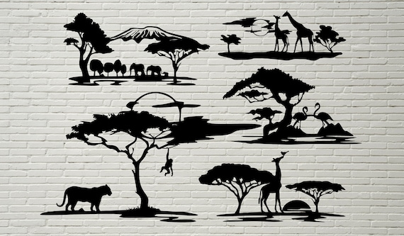 Download Africa Stencil Dxf Safari Animals Cut File Svg For Cricut Etsy
