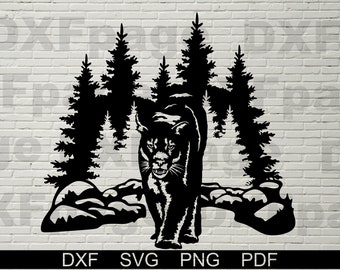 Cougar Szene SVG: Laser Schnitt Tier Design (Digitaler Download)
