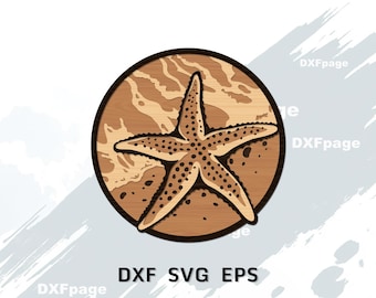 Starfish multilayer SVG, DXF 3D Layered Plywood Cut file, Paper cutting, dxf file for laser cnc, cricut 3D mandala wood wall art, Shadow Box