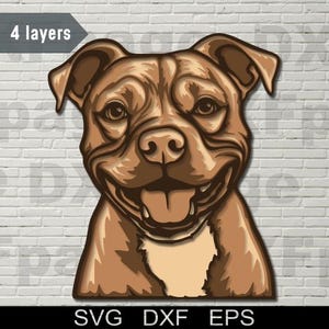 Staffordshire Bull Terrier SVG, découpé au laser DXF, chien 3D, contreplaqué de chien en couches, découpe de papier, cnc, cricut, modèle de décoration en bois