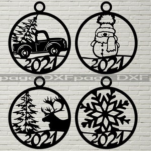 Christmas tree toys SVG, New Year 2021 ornament DXF Cut file, wood laser decor, snowman clipart, cnc, papercut temlate, truck svg, deer dxf