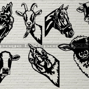 Farm Animals Svg, Peeking vector Cut Files,  Plasma Laser cnc dxf file, cricut, Clipart, vinyl design, Chicken Cow Horse Goat Sheep Horse